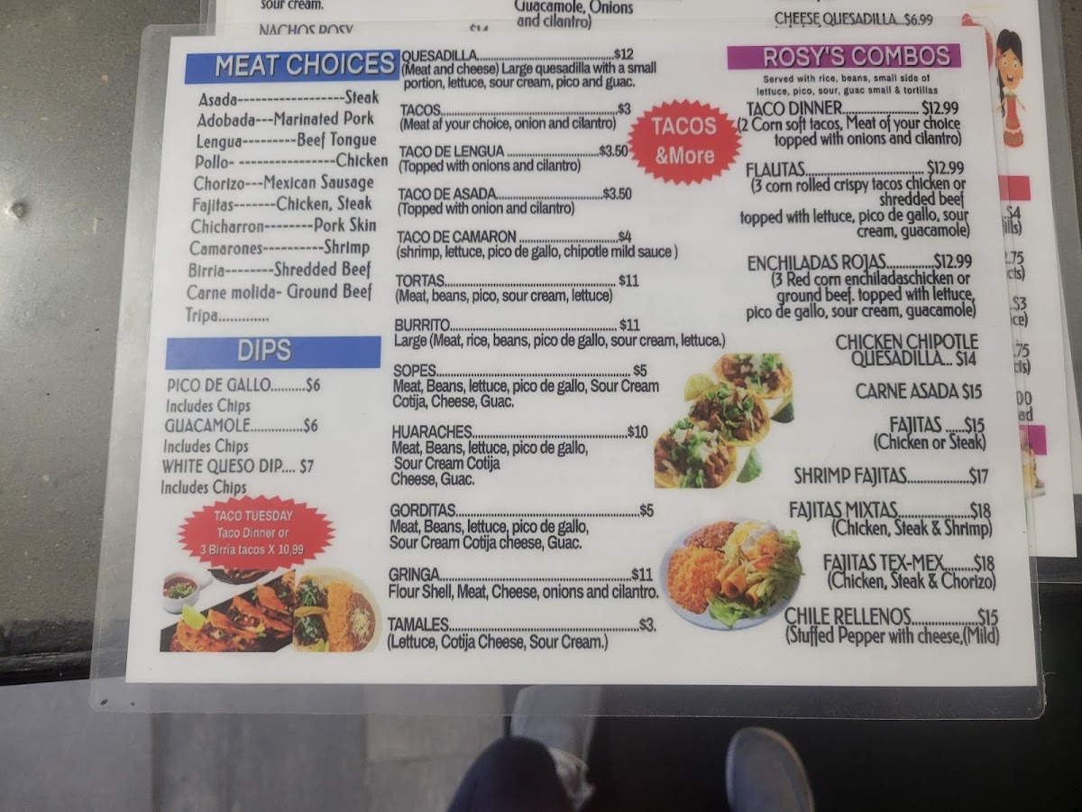 Rosy’s Tacos menu board