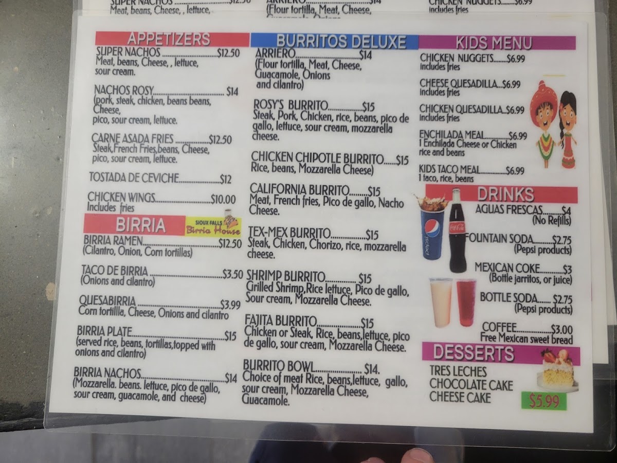 Rosy’s Tacos menu board