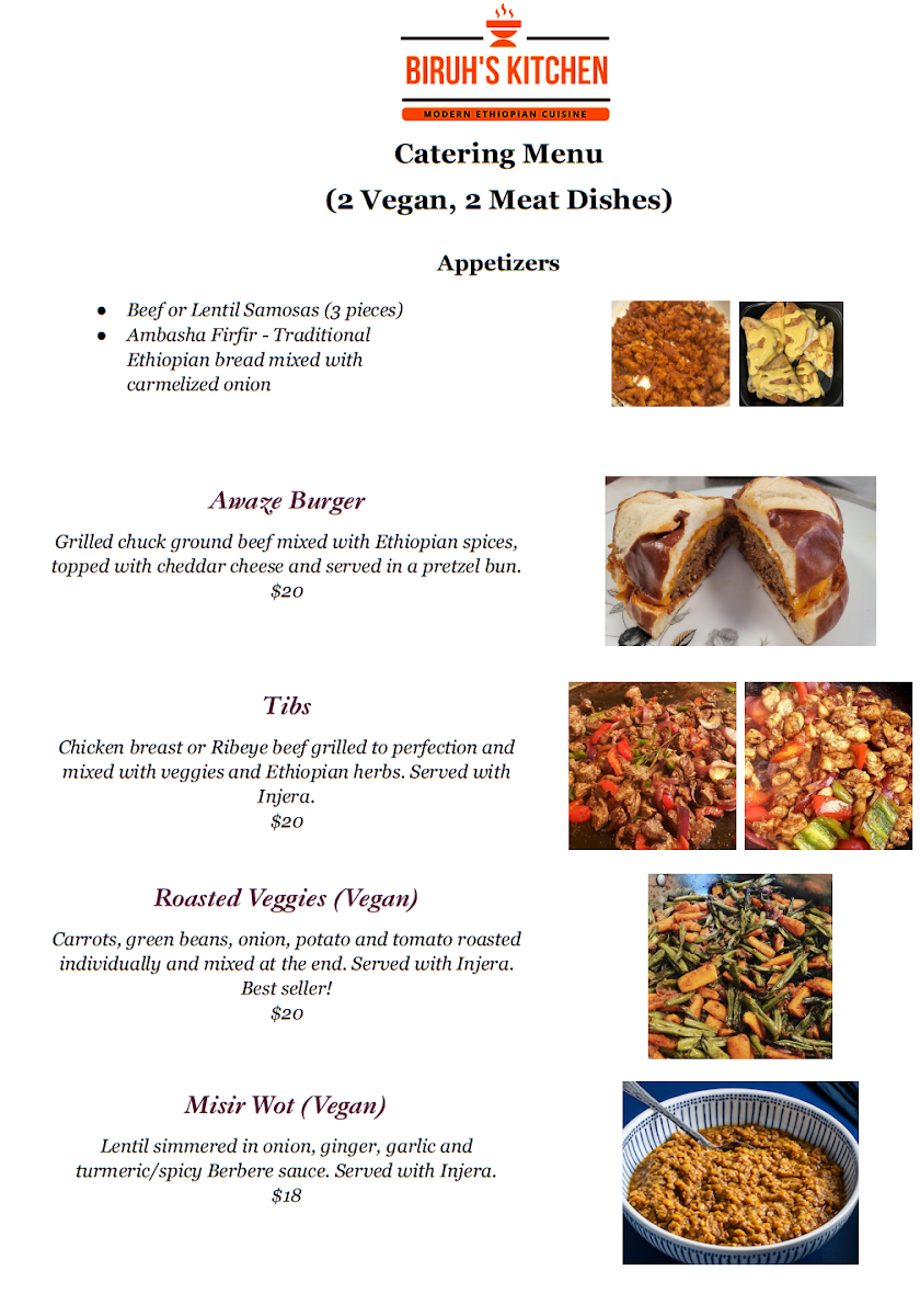 Biruh's Kitchen menu board