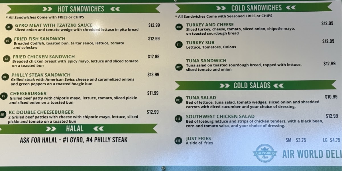 Air World Deli menu board
