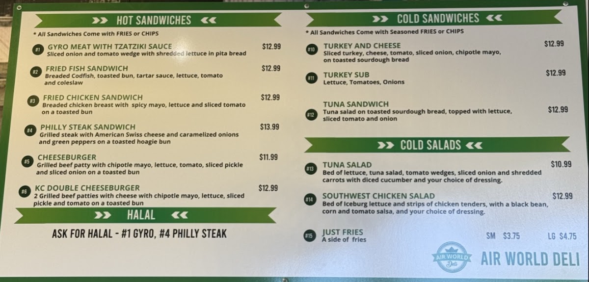 Air World Deli menu board