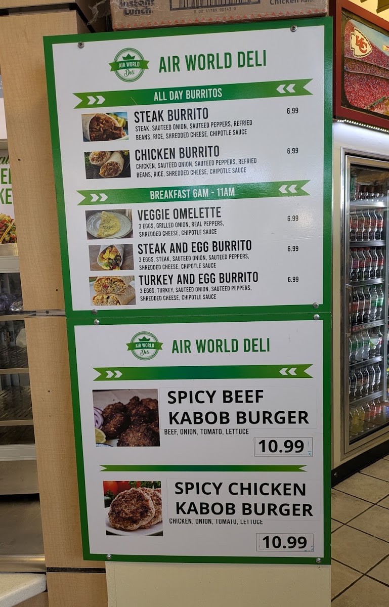 Air World Deli menu board