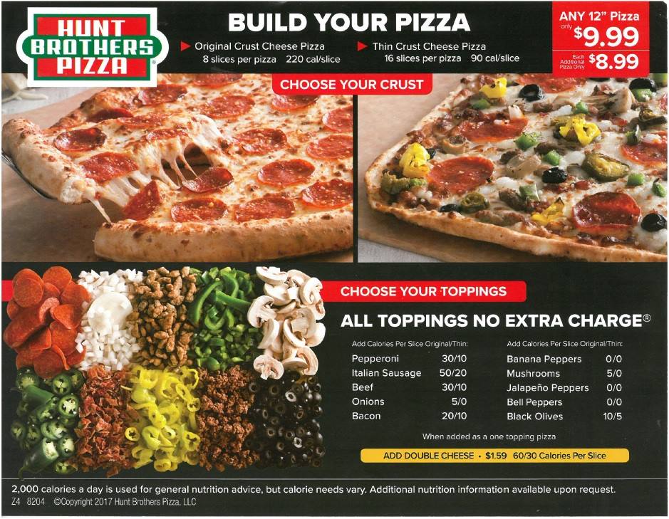 Sam’s C Store (Hunt Brothers Pizza) menu board