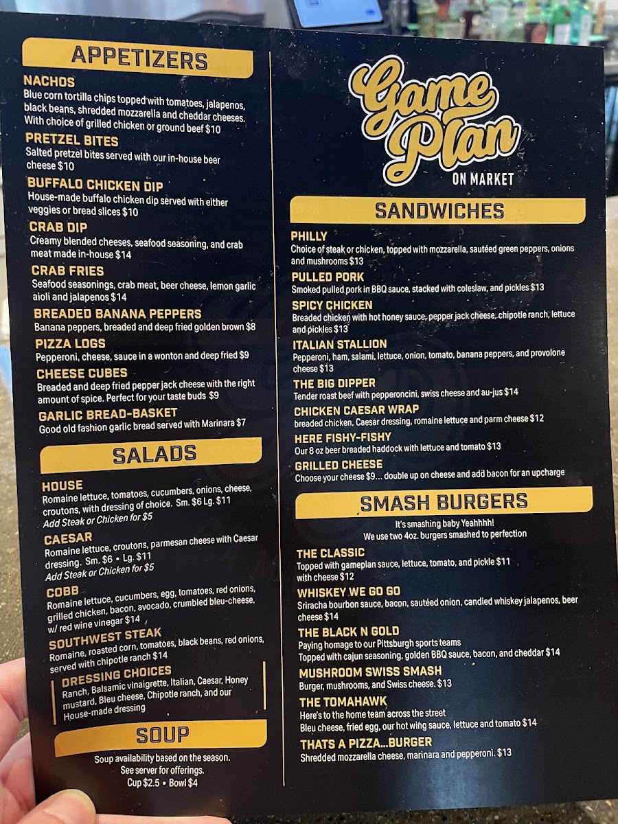 Game Plan on Market menu board