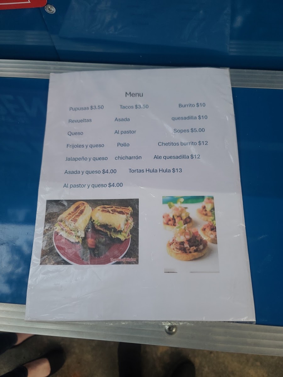Sara’s pupuseria y taqueria menu board