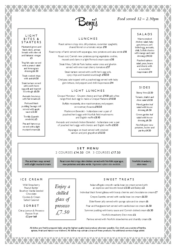 Cafe Benji menu board