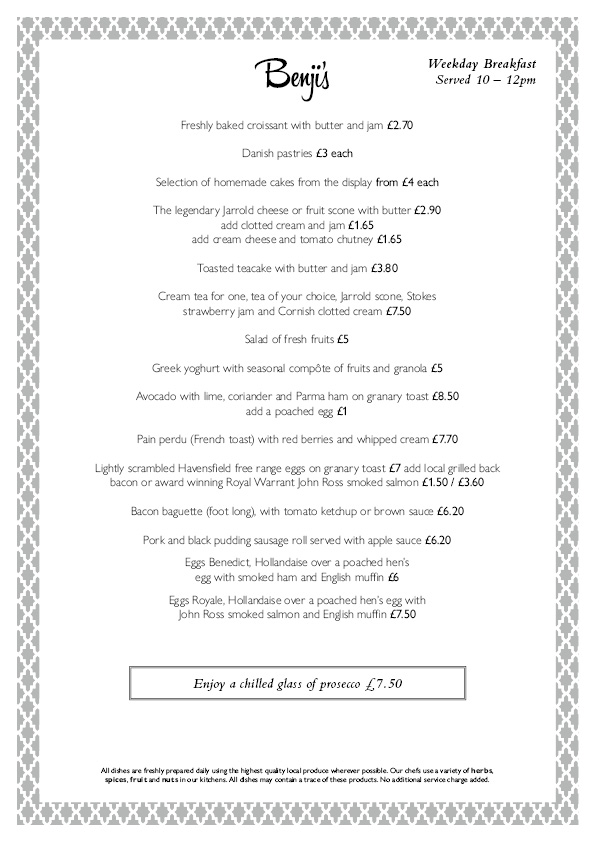Cafe Benji menu board