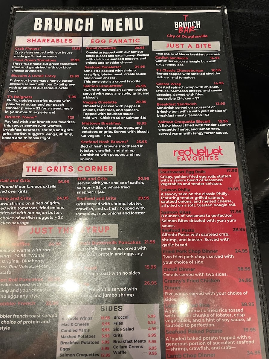 T's Brunch Bar menu board