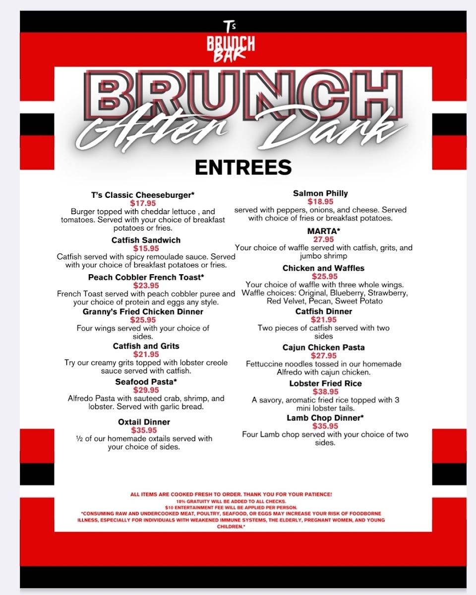 T's Brunch Bar menu board