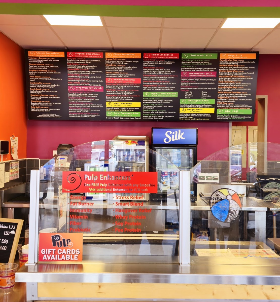 Pulp Juice and Smoothie Bar menu board