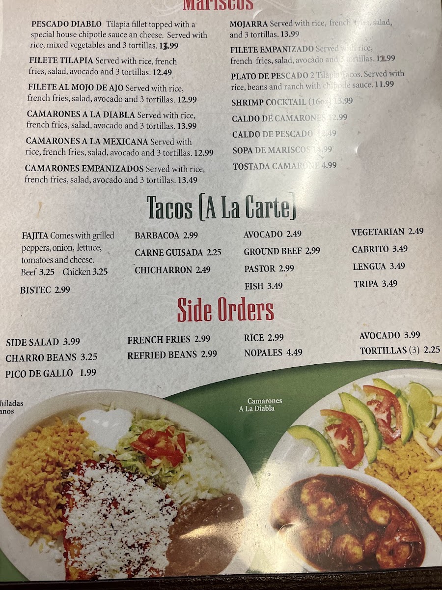 La Casita Mexican Restaurant menu board