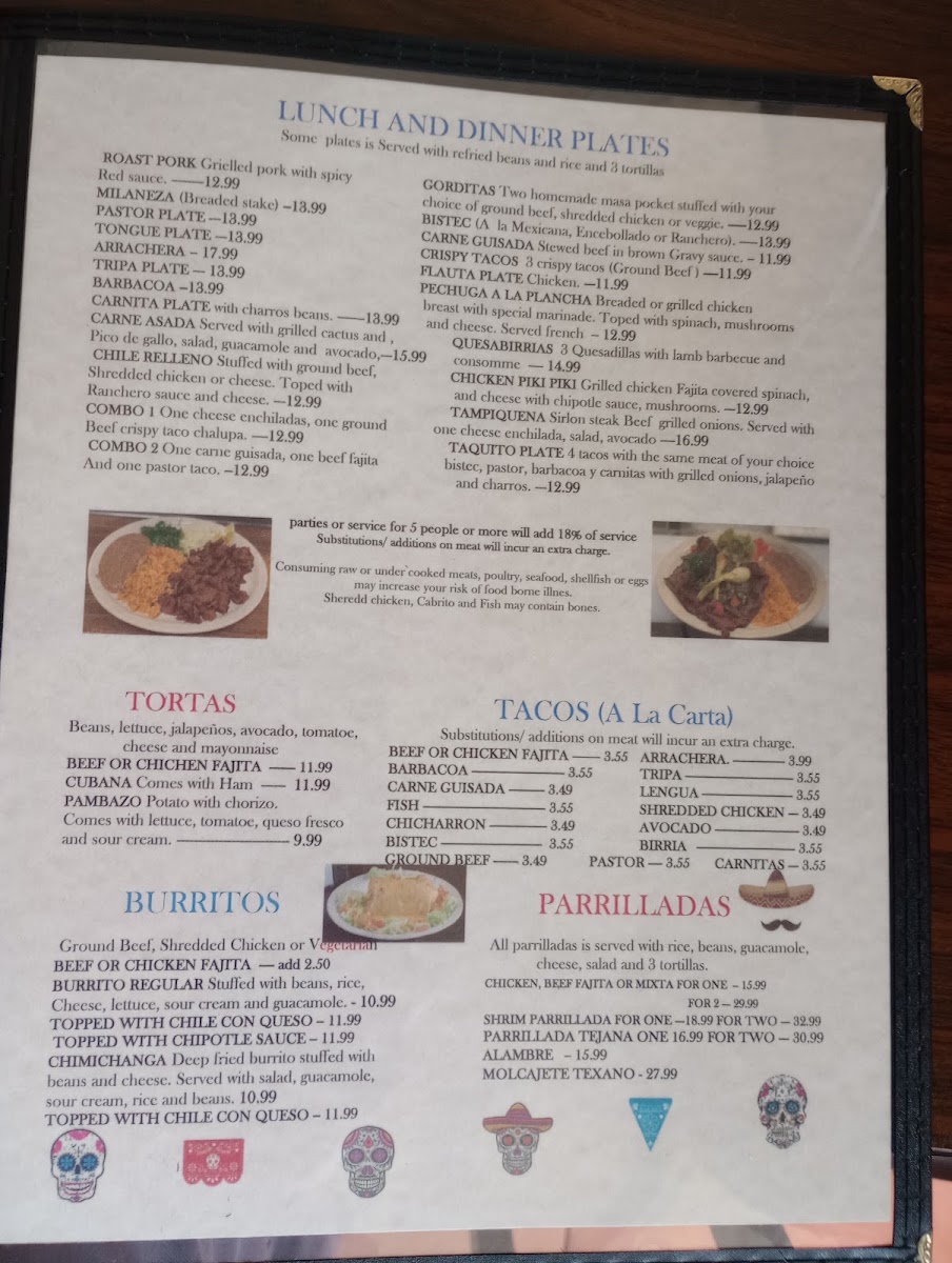La Casita Mexican Restaurant menu board