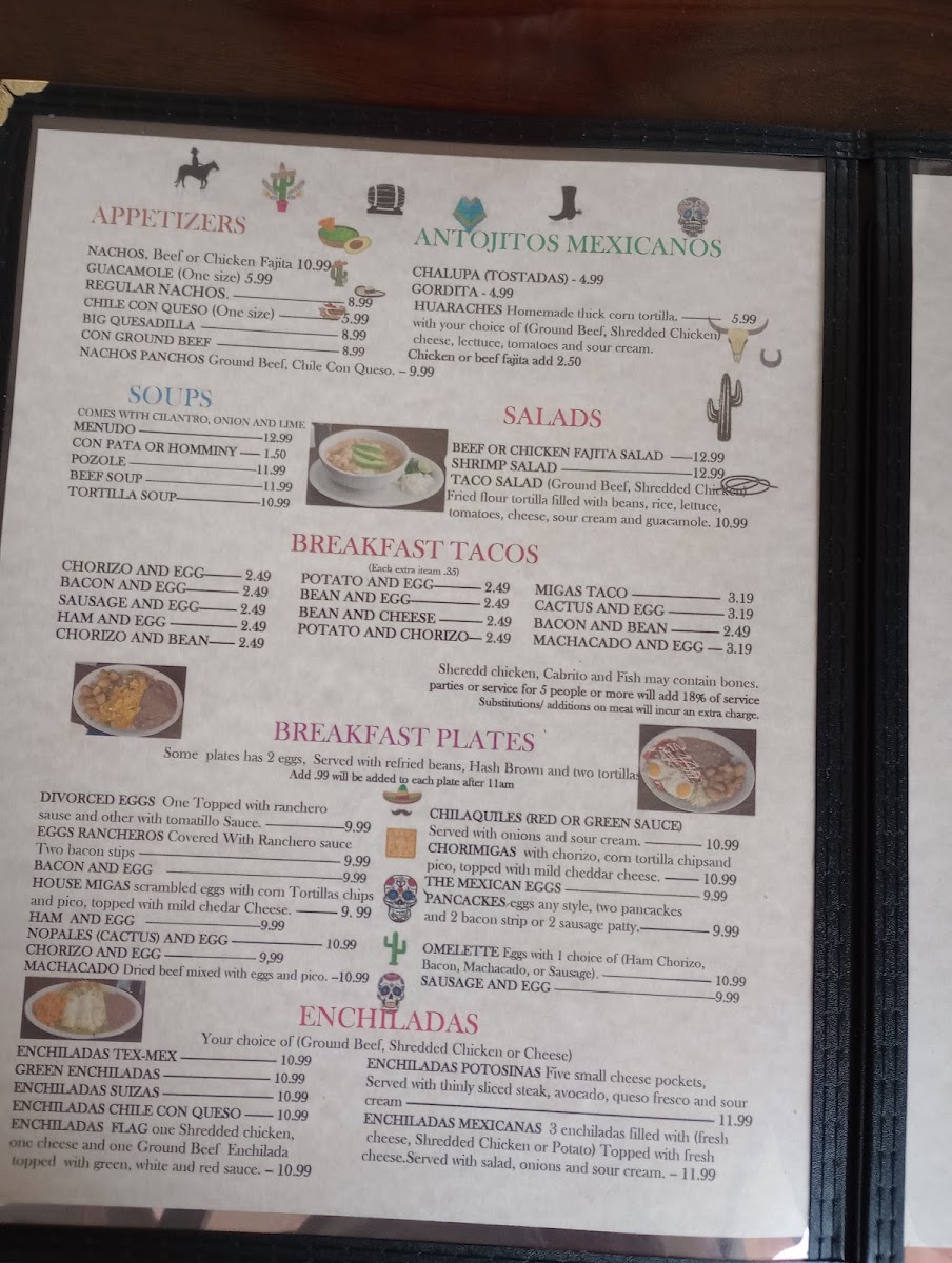 La Casita Mexican Restaurant menu board