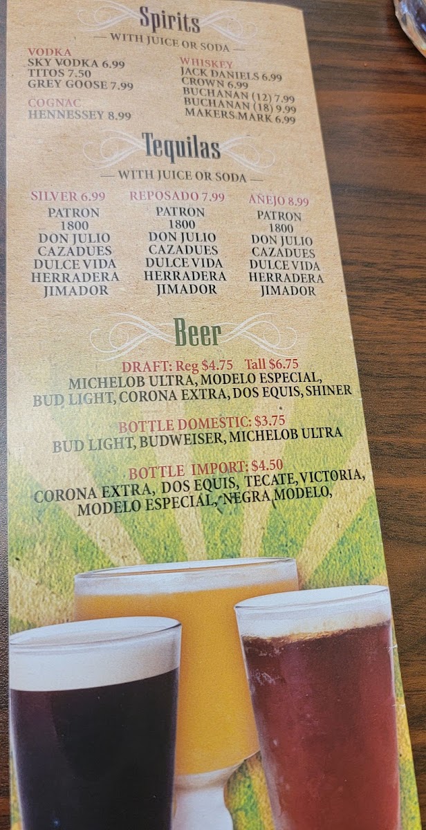 La Casita Mexican Restaurant menu board
