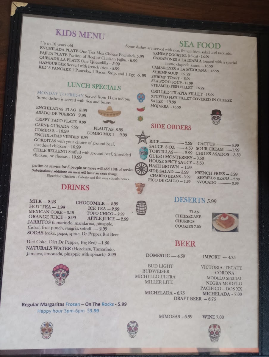 La Casita Mexican Restaurant menu board