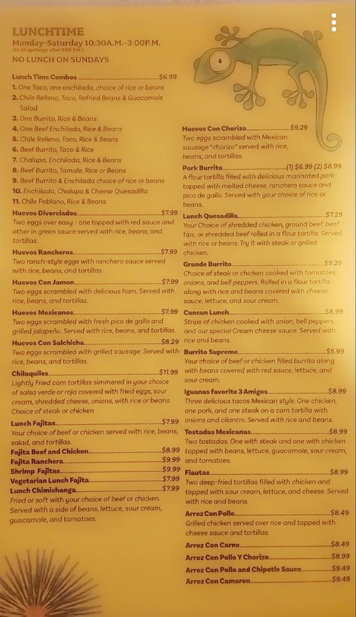 Iguana’s Taqueria Restaurant menu board