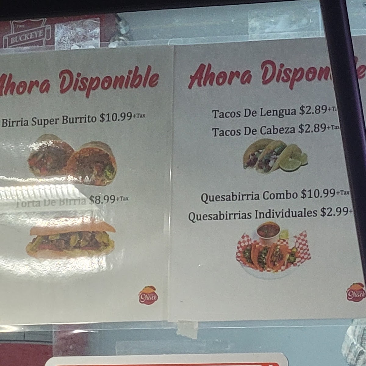 El taco shack menu board