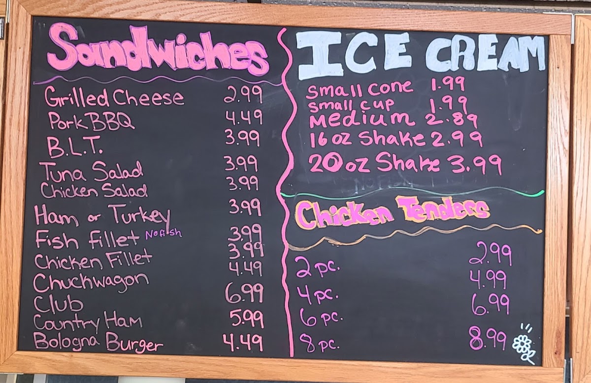 Sebera's Custard Kitchen menu board