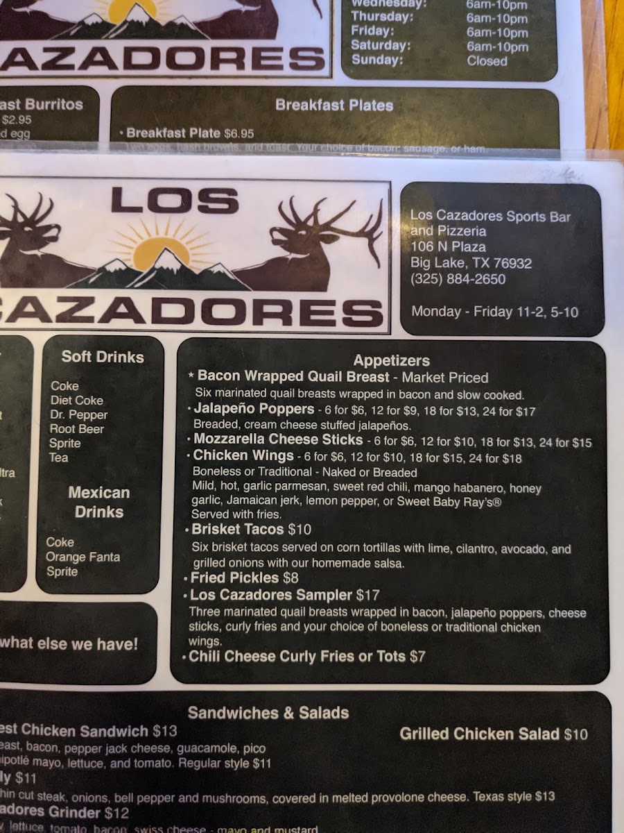 Los Cazadores menu board