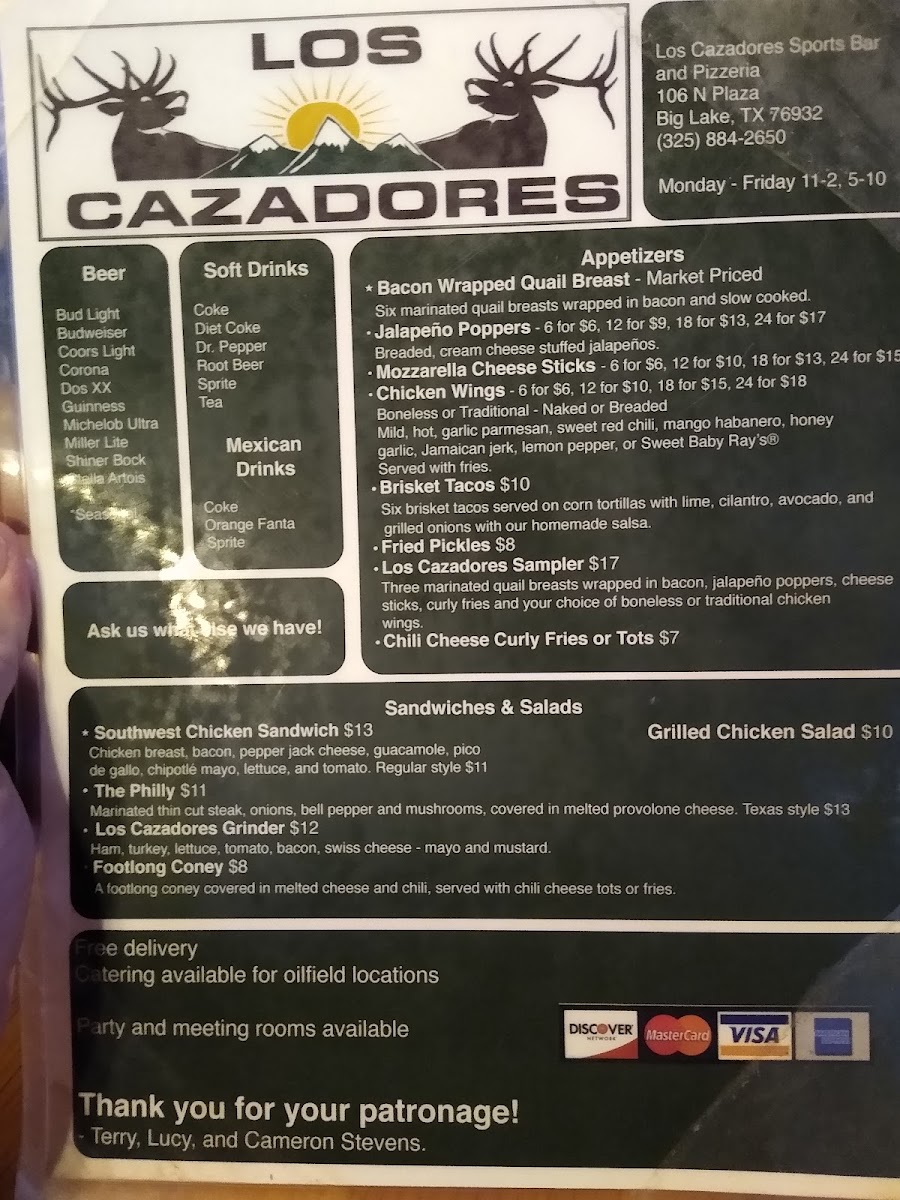 Los Cazadores menu board