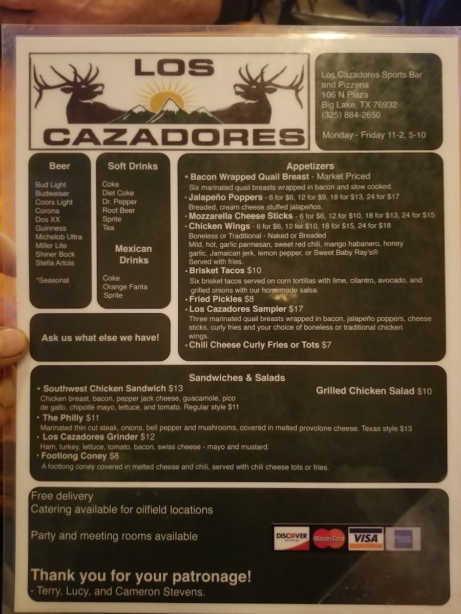 Los Cazadores menu board