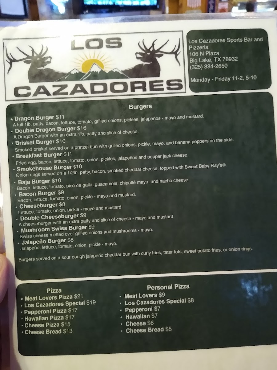 Los Cazadores menu board