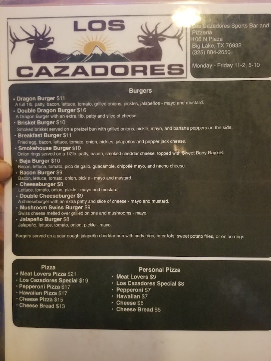 Los Cazadores menu board