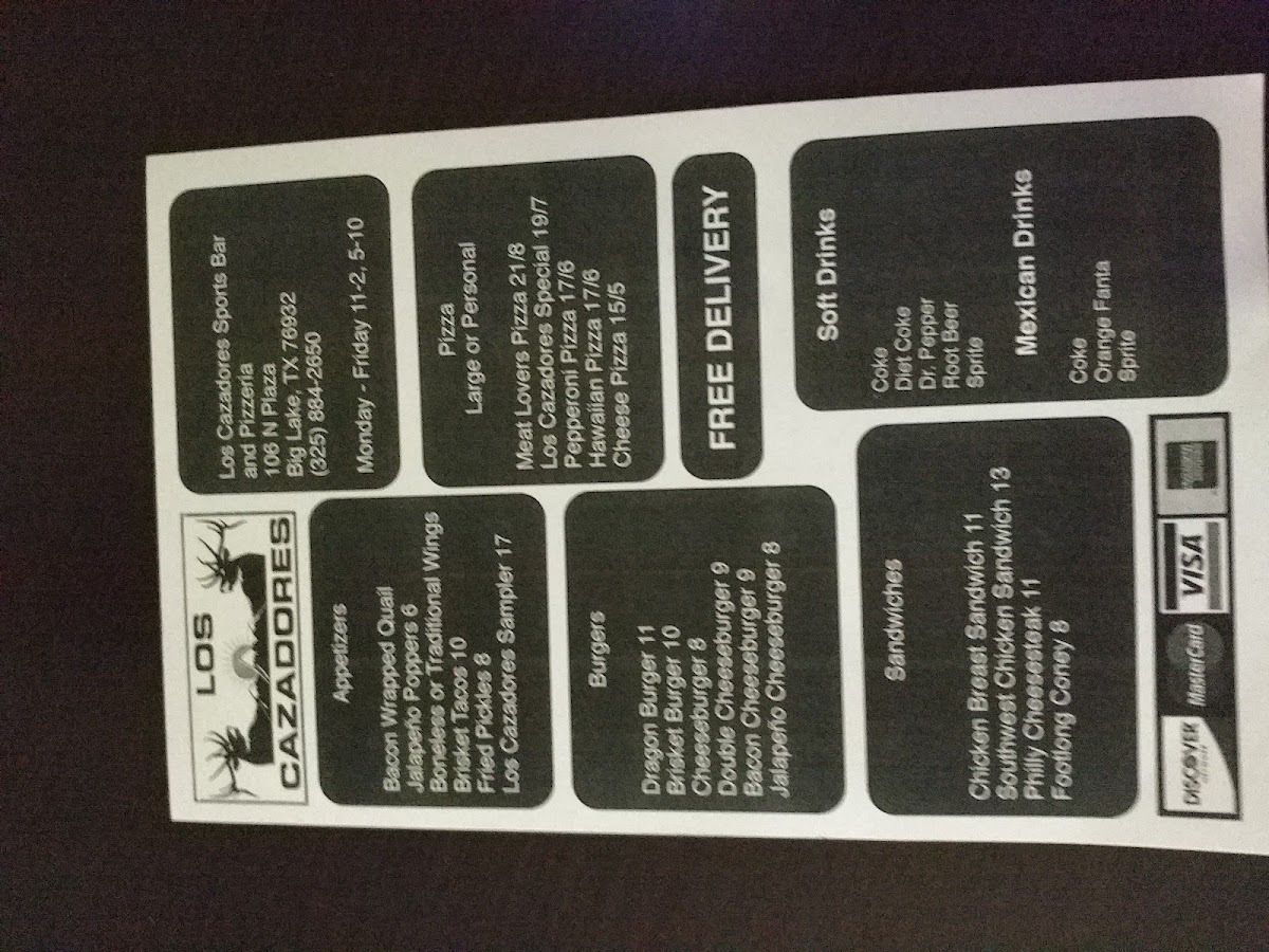 Los Cazadores menu board