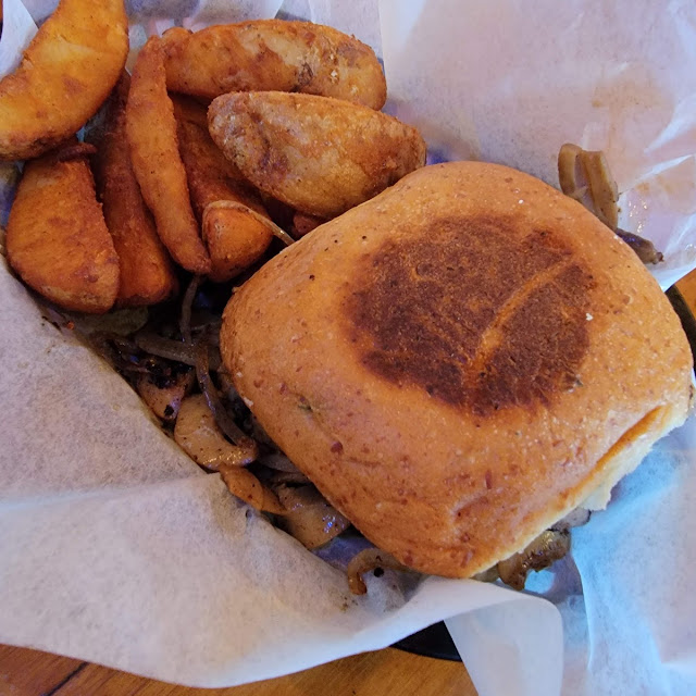 Swiss Mushroom Burger and Potato Wedges