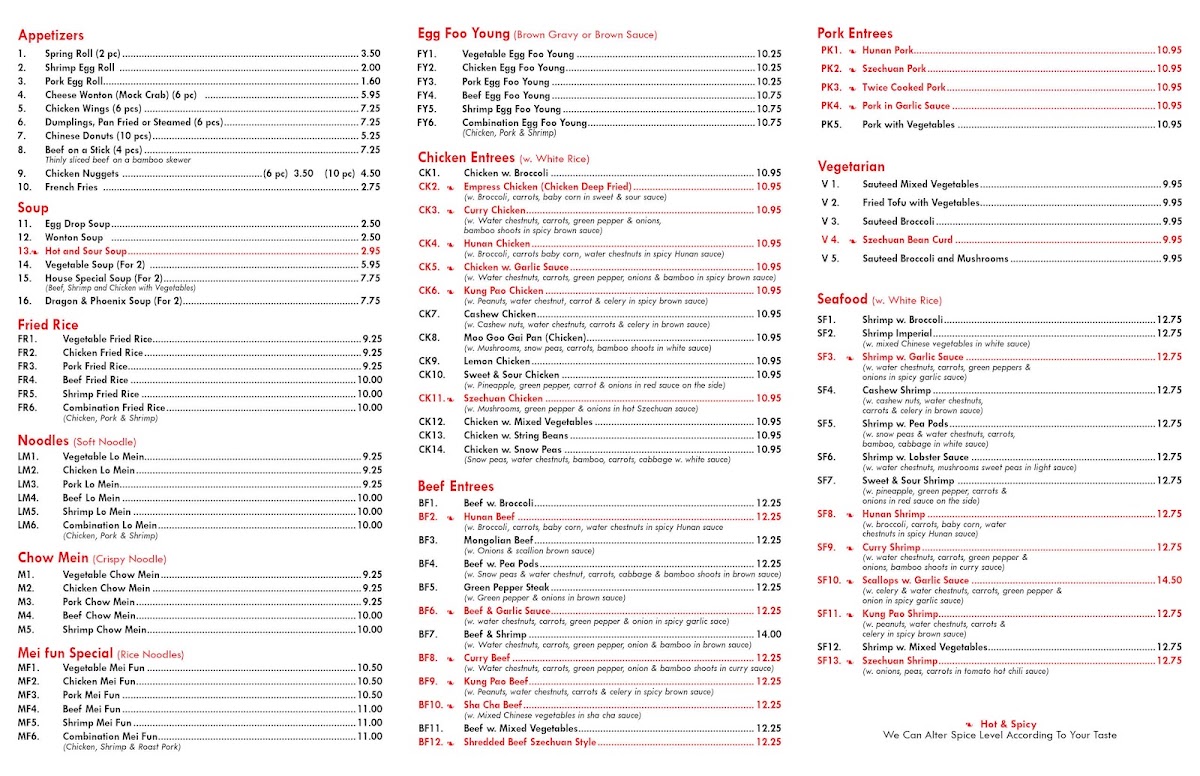 Dragon Express menu board