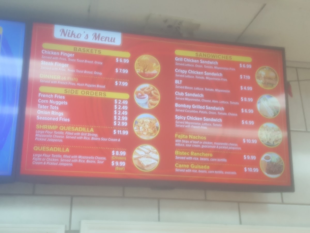 Niko's Grill menu board