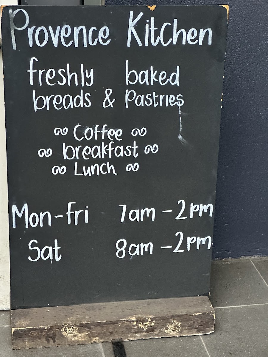 Provence Kitchen/Bakery Cafe menu board