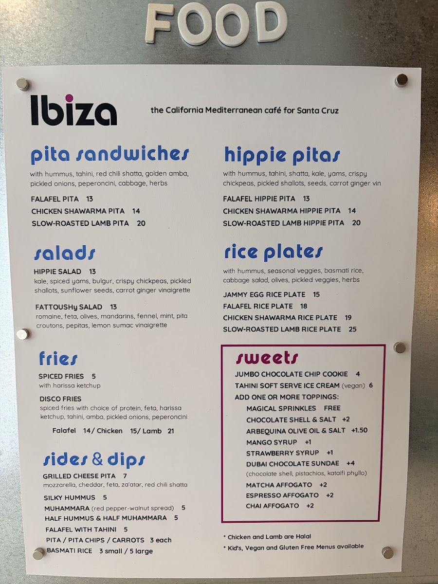 Ibiza menu board