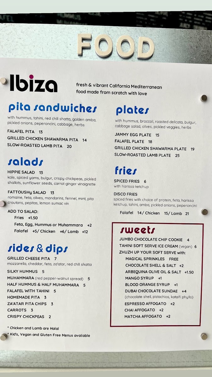 Ibiza menu board
