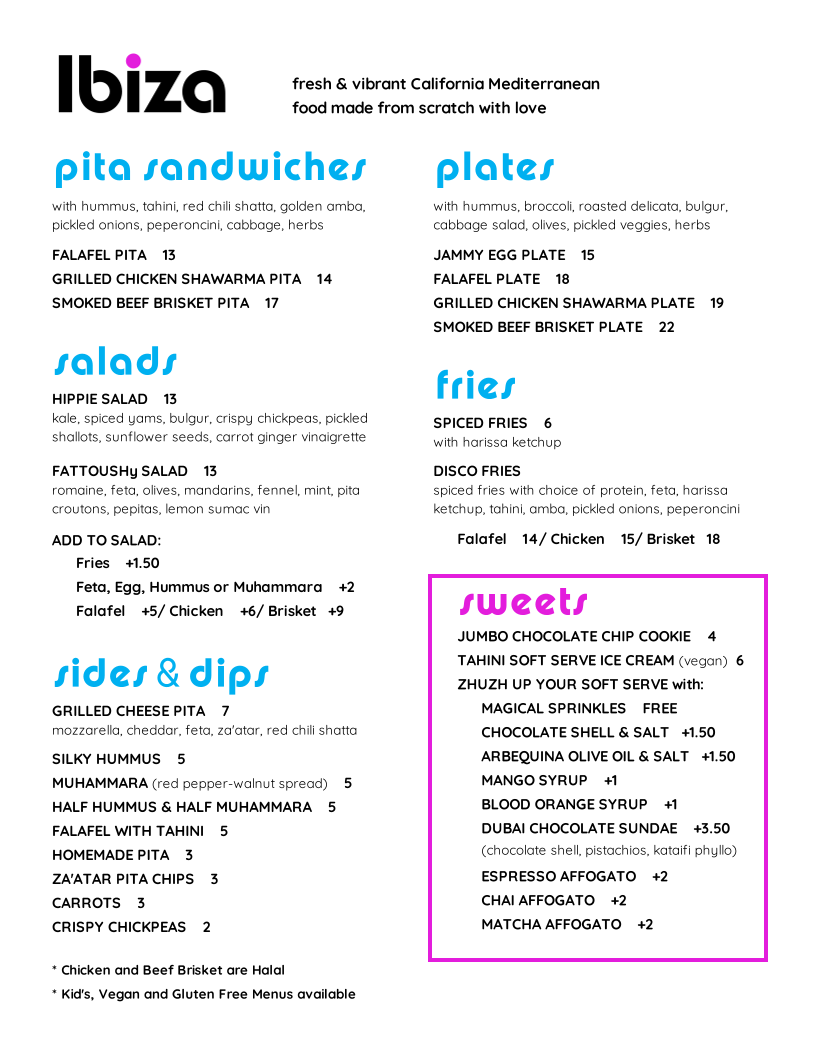 Ibiza menu board