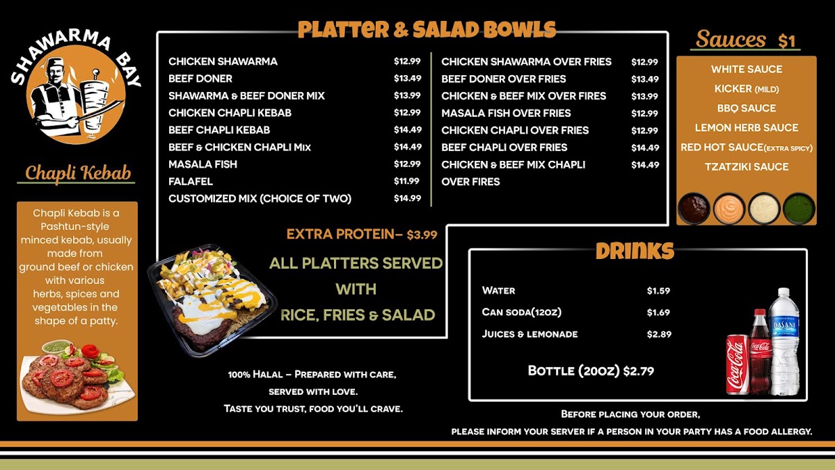 Shawarma Bay menu board
