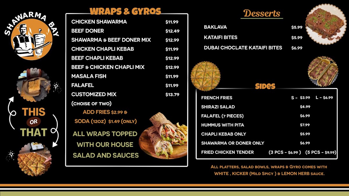 Shawarma Bay menu board