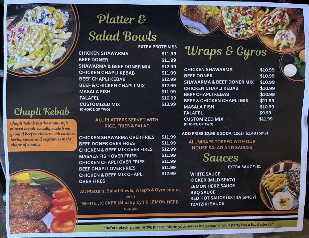 Shawarma Bay menu board