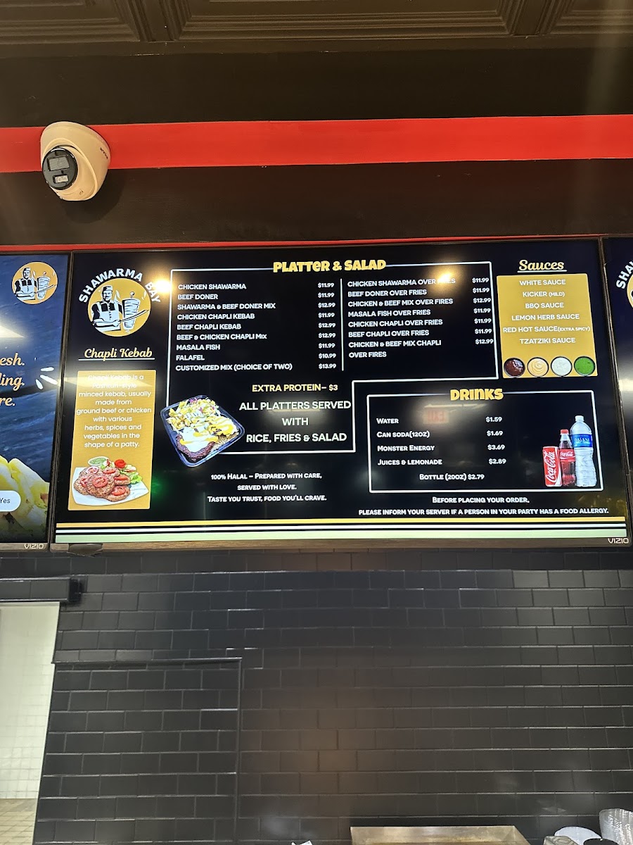 Shawarma Bay menu board