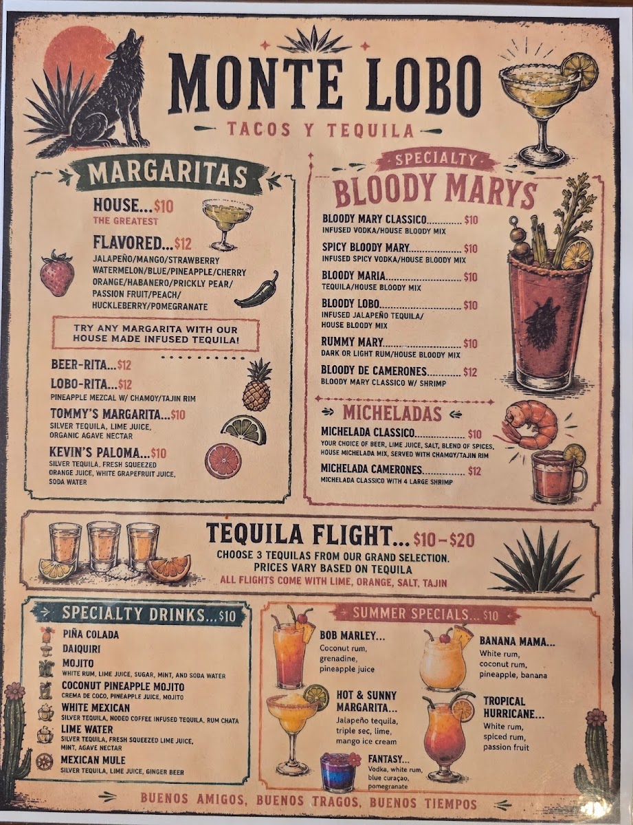 Monte Lobo menu board
