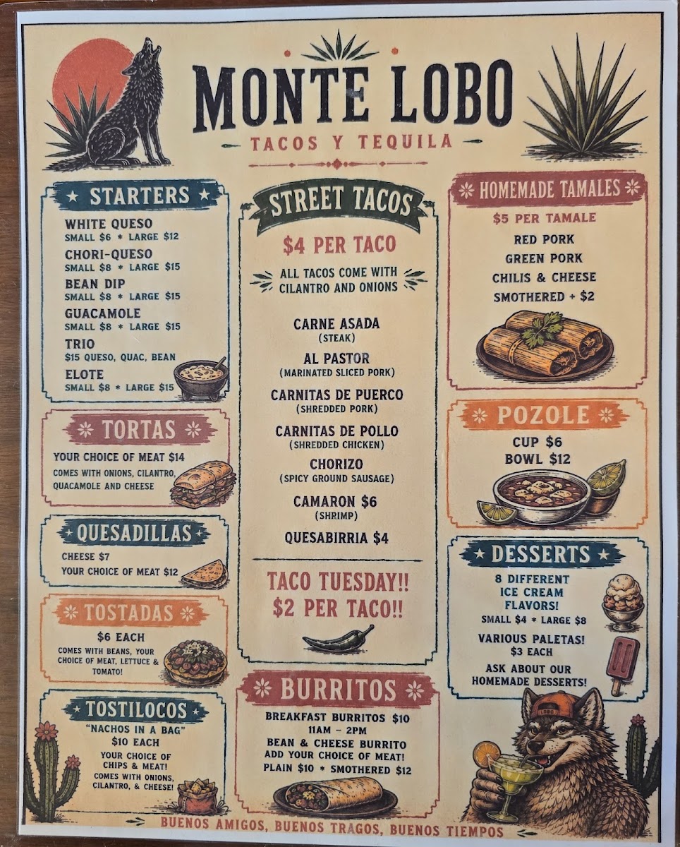 Monte Lobo menu board