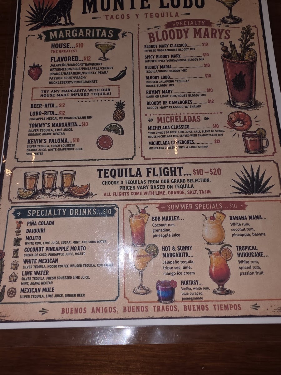 Monte Lobo menu board