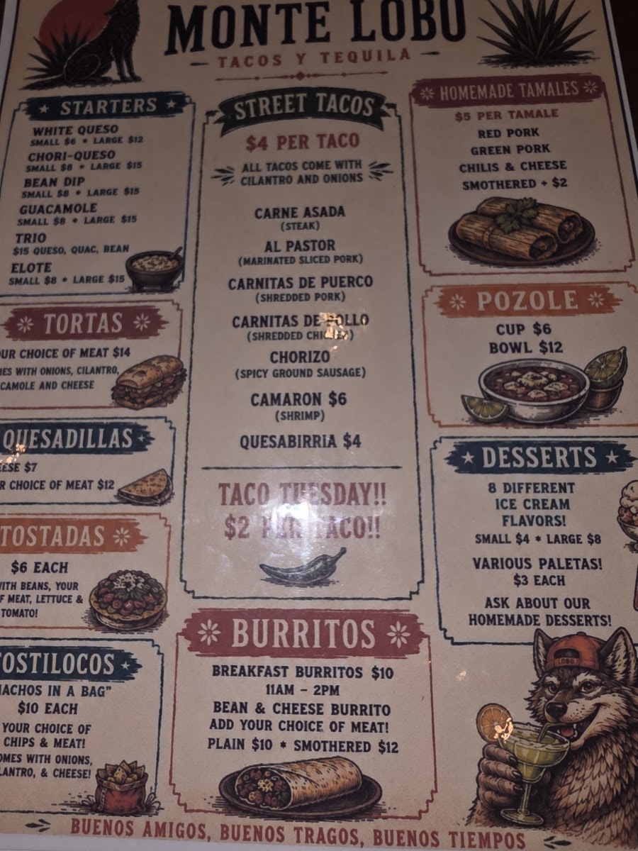 Monte Lobo menu board