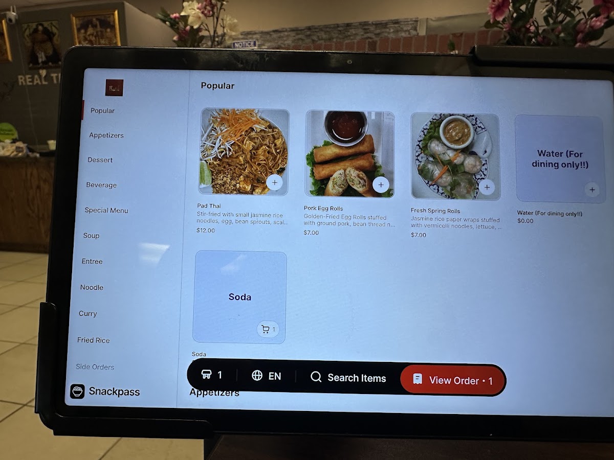 RealThai Restaurant At Bastrop menu board