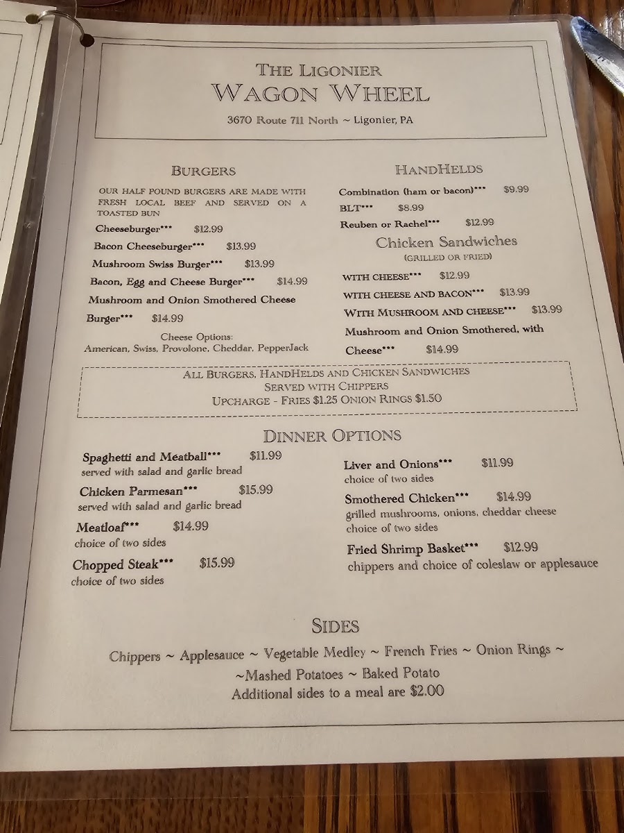 The Ligonier Wagon Wheel menu board