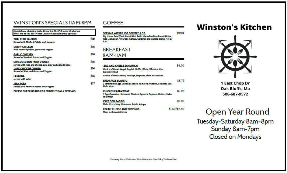 Winston’s Kitchen menu board