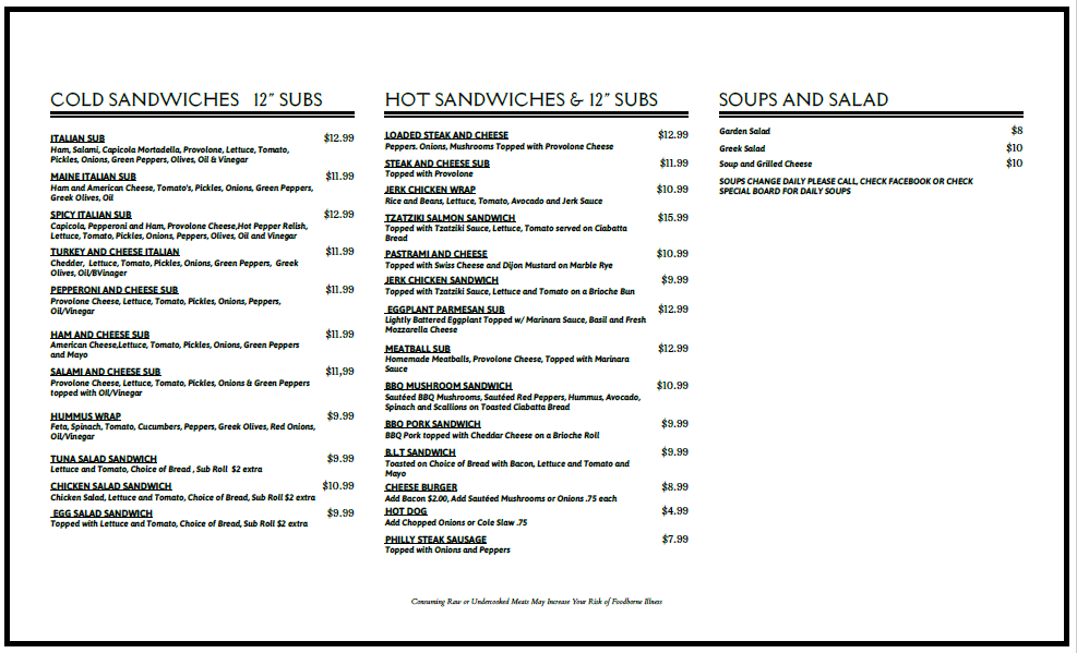 Winston’s Kitchen menu board