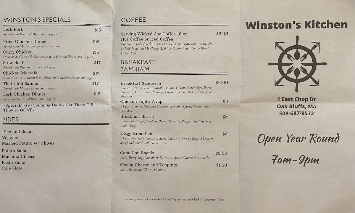 Winston’s Kitchen menu board