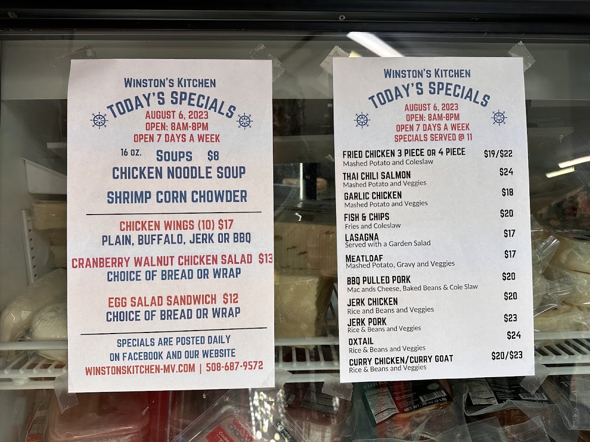 Winston’s Kitchen menu board