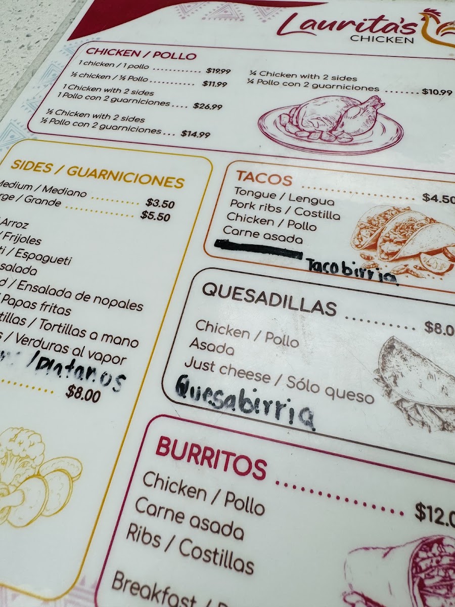 Laurita’s Chicken menu board